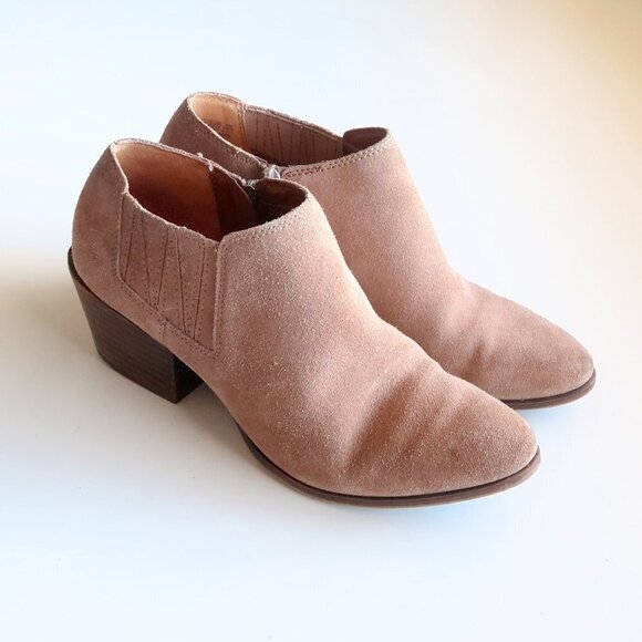 Franco Sarto Dylann Taupe Suede Leather Block Heel Western Ankle Boots Booties W - Picture 10 of 15